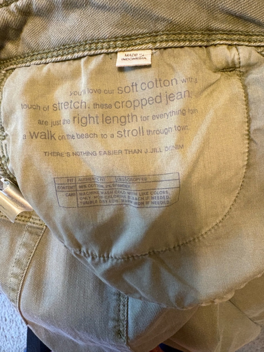 ✨ J. Jill Olive Cropped Denim Jeans Frayed Ankle Hem Size 12 ✨ - Picture 6 of 10